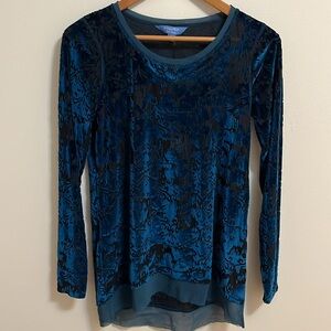 Simply Vera Vera Wang velvet burnout top fairy grunge whimsy goth teal black S